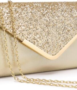Women Evening Bags Formal Clutch Purses for Wedding Party Prom Handbags with Shoulder Strap and Glitter Flap