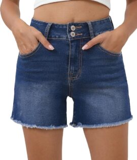 Women's Jean Shorts High Waisted Stretchy Raw Hem Summer Shorts Denim Pants with Pockets
