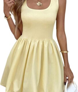 Women's Bubble Dress Scoop Neck Sleeveless A Line Summer Short Dresses