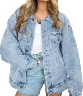 Women Jean Jacket Denim Long Sleeve d Button Down Shirts Trendy Coat Fall Fashion Winter Clothes Outfit