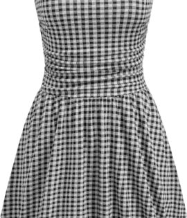Women's Cocktail Dress Gingham Bubble Tube Dress Strapless Ruched Sleeveless Dresses for Summer Trendy